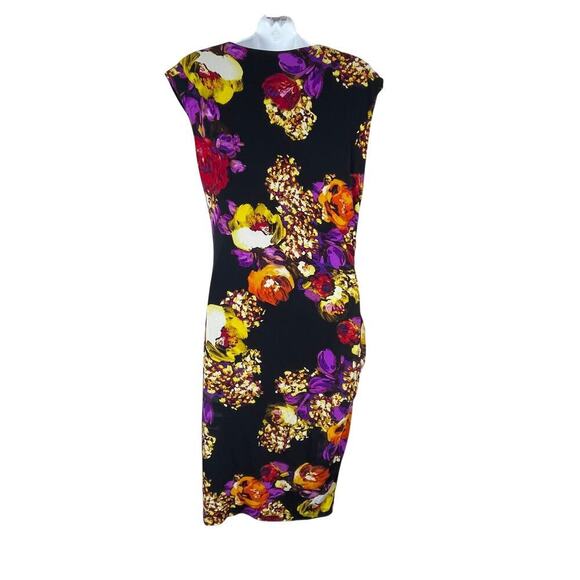 Ronni Nicole Dress 10 Black Floral Ruched Shift Knee Length Cowl Neck - Picture 3 of 7